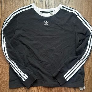 Adidas Black and White Stripe Sweat Shirt Round Collar Logo Centered Size XL